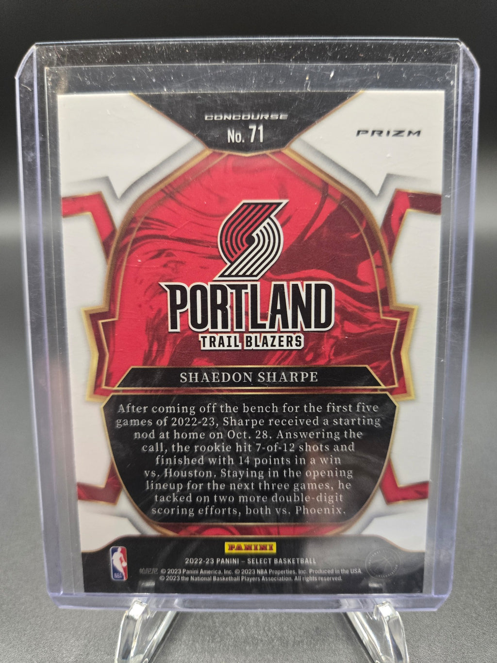 2022-23 Shaedon Sharpe ROOKIE Panini Select Concourse SILVER PRIZM RC 71 Blazers