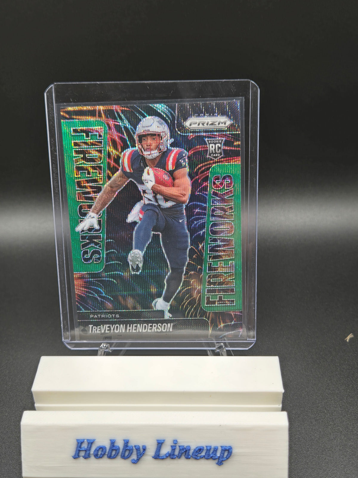 2025 Panini Prizm TreVeyon Henderson Fireworks RC Green Ice Rookie #24 Patriots Card