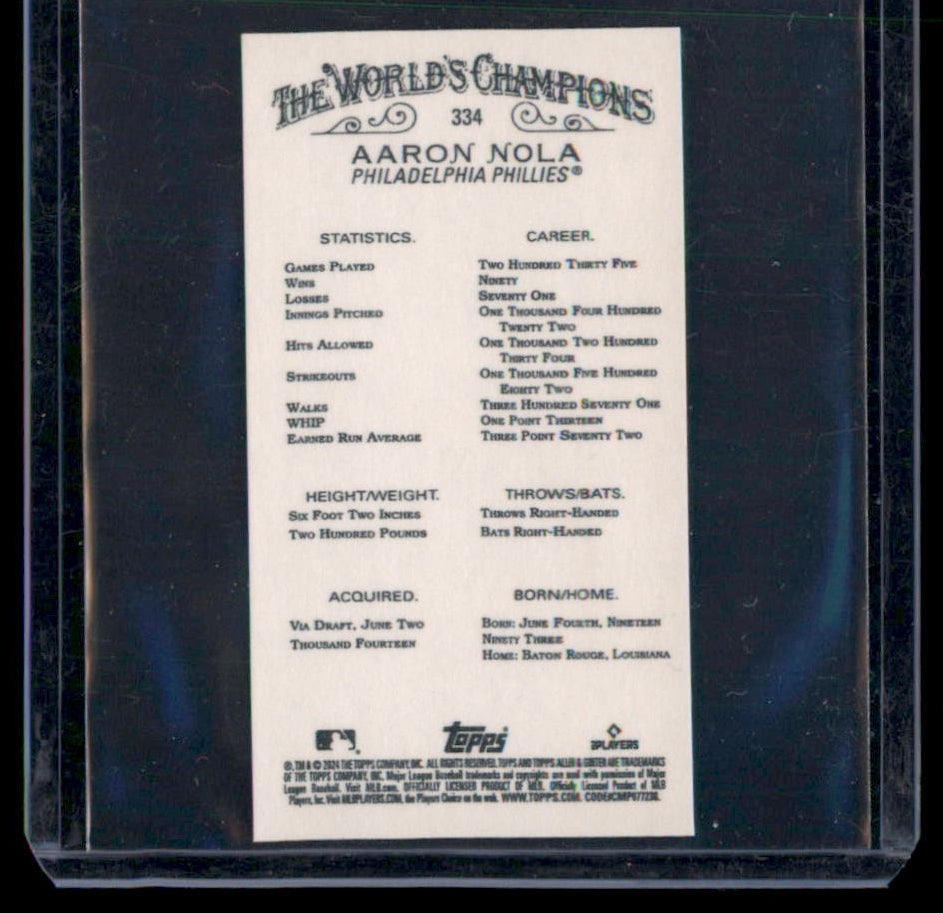 2024 Topps Allen & Ginter #334 Aaron Nola Mini Gold Border Card