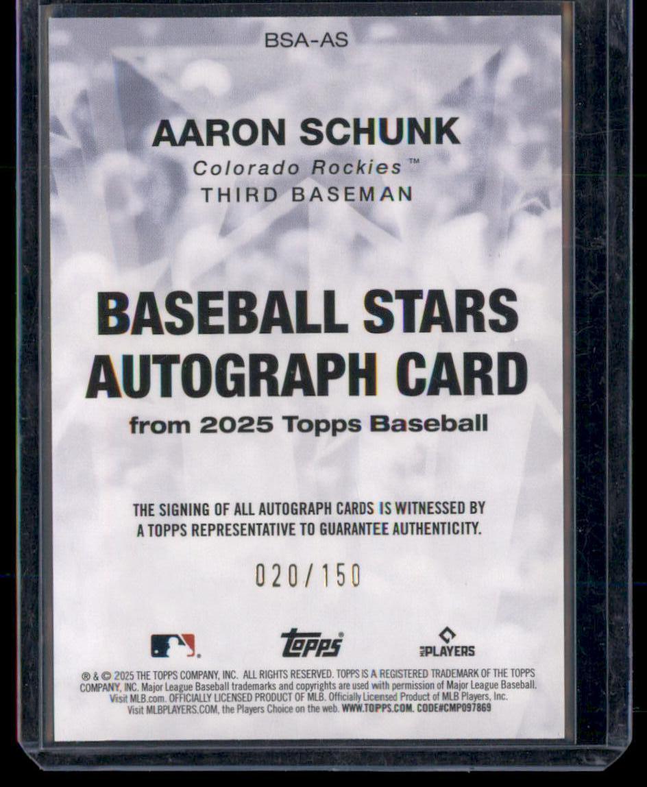 2025 Topps Series 2 Baseball Stars Autographs Aaron Schunk #BSA-AS Blue /150 RC