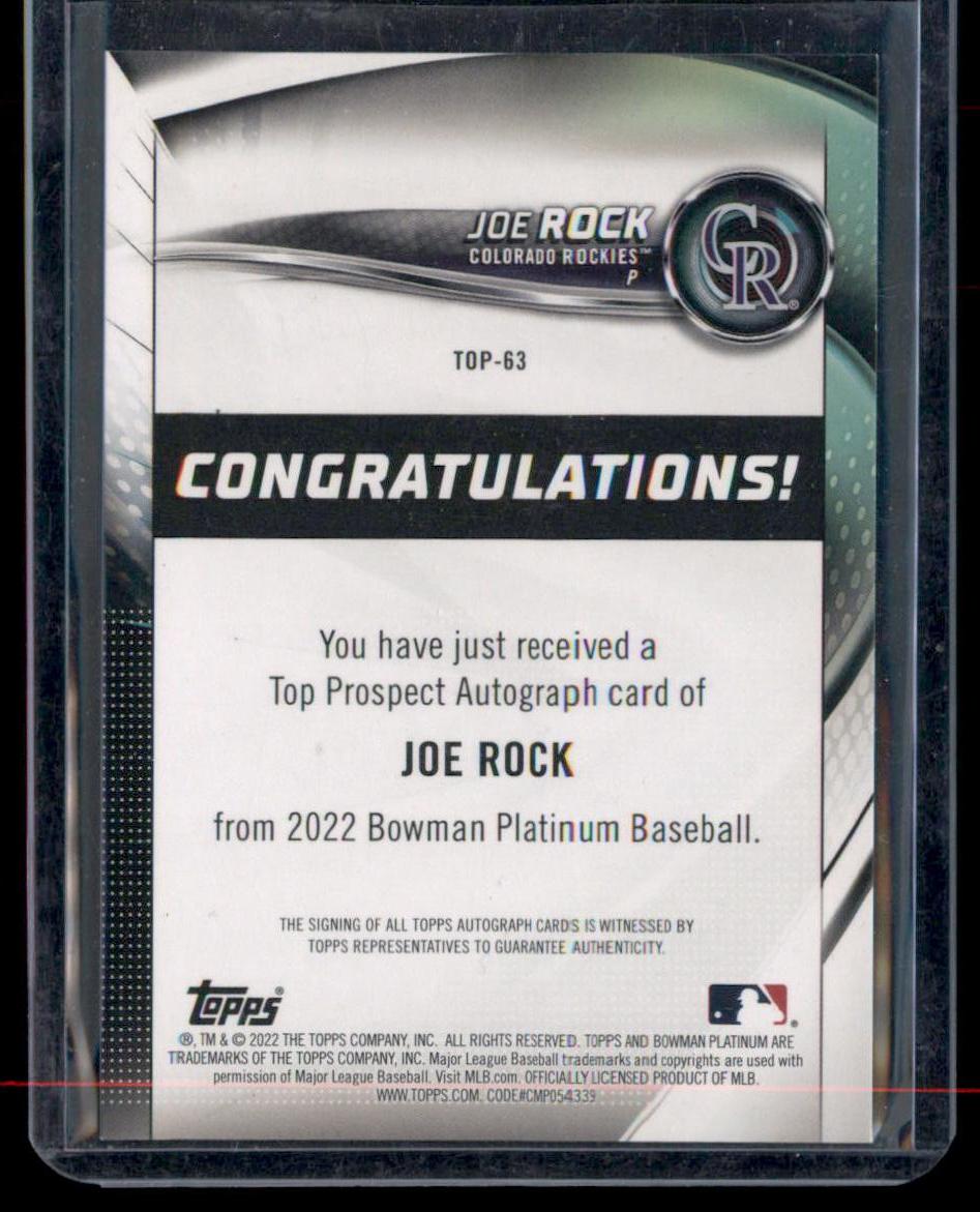 2022 Bowman Platinum - Top Prospects Joe Rock #TOP-63 Autographs (AU, RC)