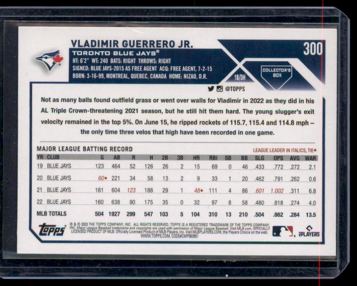 2023 Topps #300 Vladimir Guerrero Jr. Silver Foil Folder Bluejays