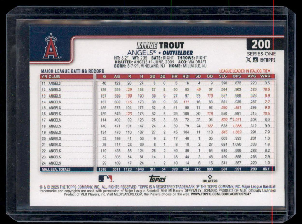 2025 Topps Silver Diamante Mike Trout Angels #200