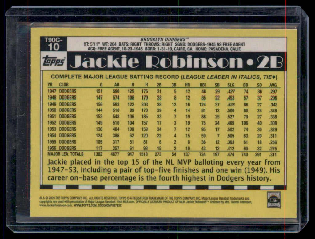2025 Topps #T90C-10 Jackie Robinson 1990 Topps Baseball 35th Anniversary Brooklyn Dodgers