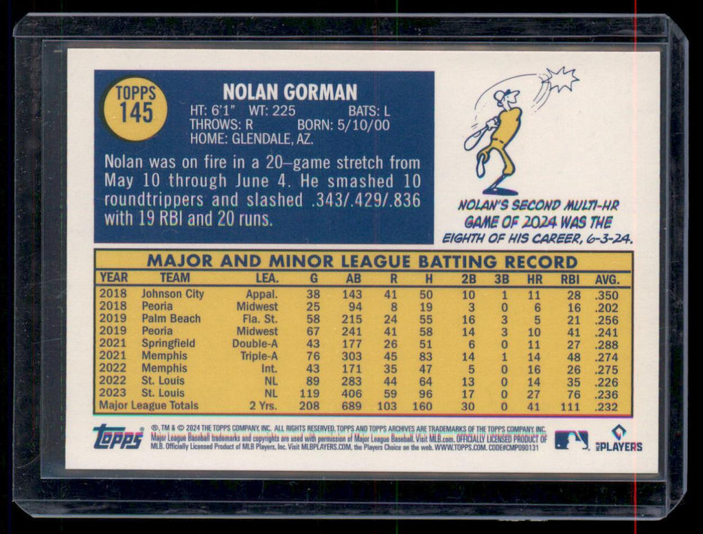 2024 Topps Archives #145 Nolan Gorman Black Foilboard STL Cardinals