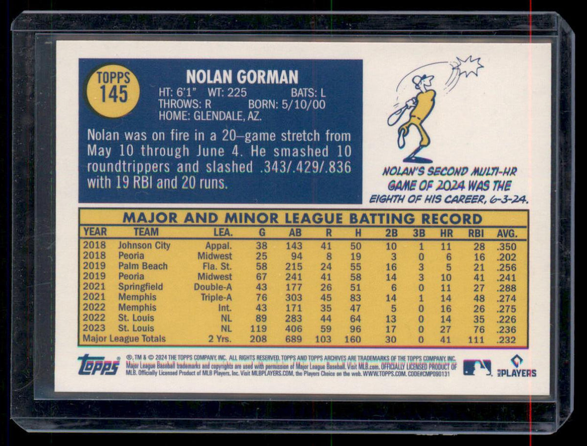 2024 Topps Archives #145 Nolan Gorman Black Foilboard STL Cardinals