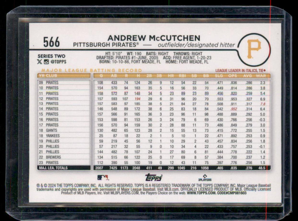 2024 Topps #566 Andrew McCutchen Holiday Pittsburgh Pirates