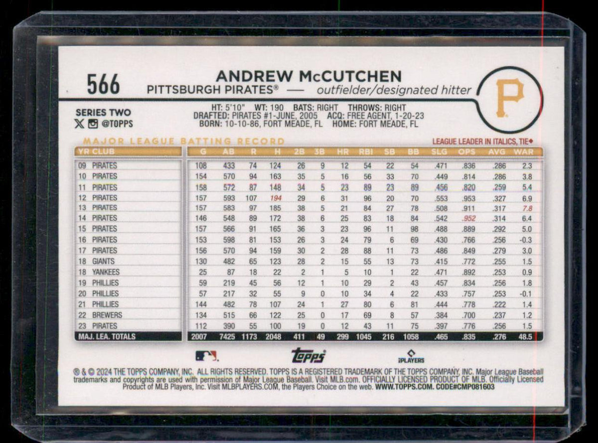 2024 Topps #566 Andrew McCutchen Holiday Pittsburgh Pirates
