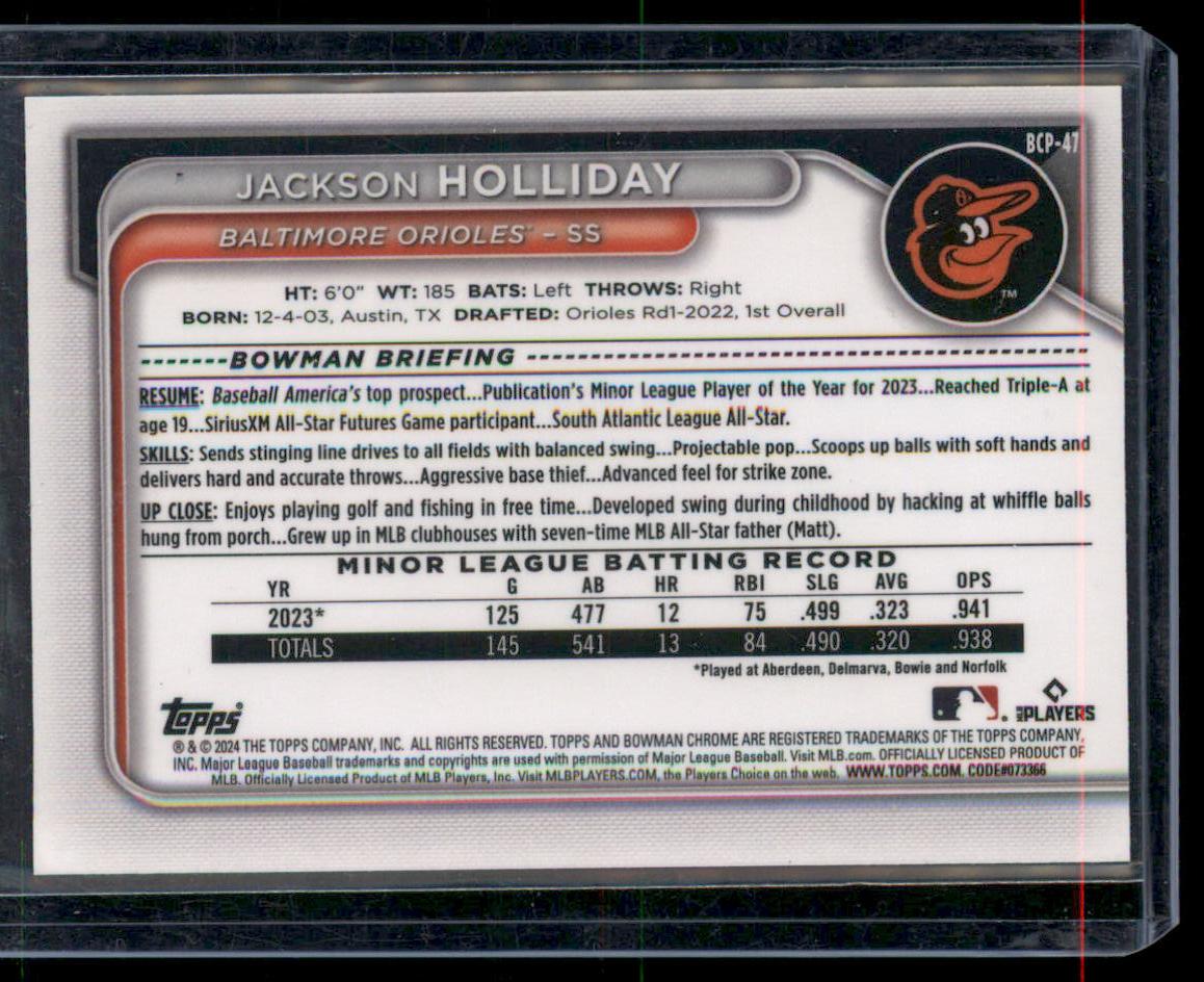 2024 Bowman #BCP-47 Jackson Holliday Chrome Prospects Mojo Refractors